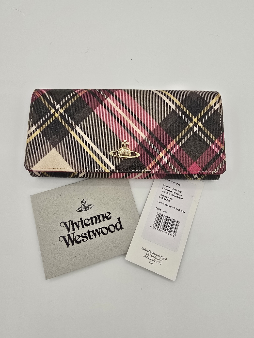 Vivienne Westwood Red Plaid Derby Wallet with Gold Orb